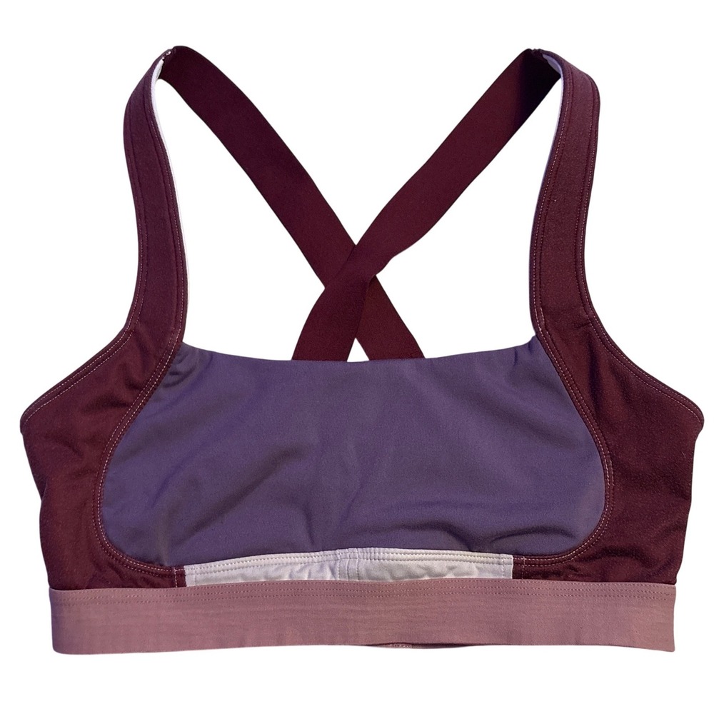 Vitality Colorblock Cross Back Sports Bra Burgundy Purple Mauve Size S